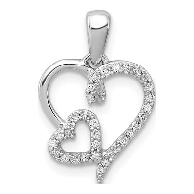 Sterling Silver 1/8 ct tw Diamond Double Heart Pendant