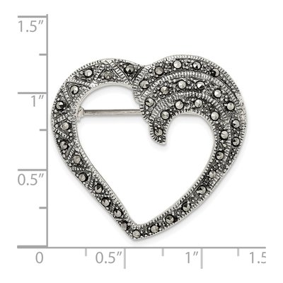 Sterling Silver Marcasite Open Heart Brooch Pin – view 3
