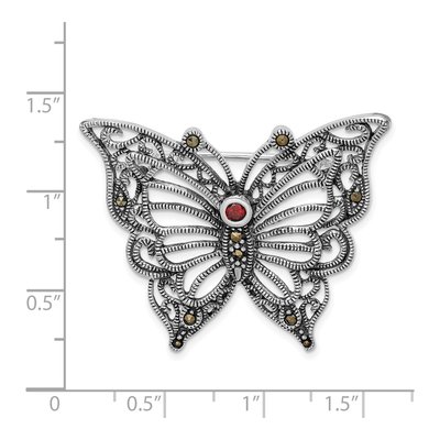 Sterling Silver Marcasite Red CZ Butterfly Pin Brooch – view 4