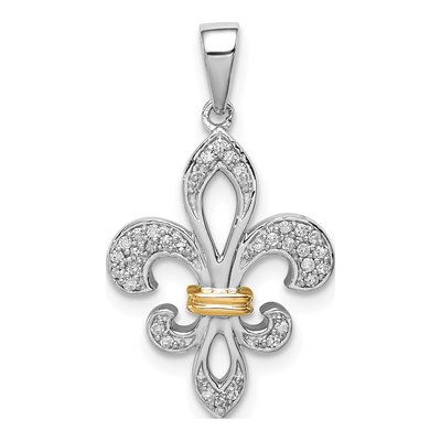 Sterling Silver 1/10 ct tw Diamond Fleur de Lis Pendant