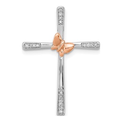 Sterling Silver 1/20 ct tw Diamond Butterfly Cross Pendant