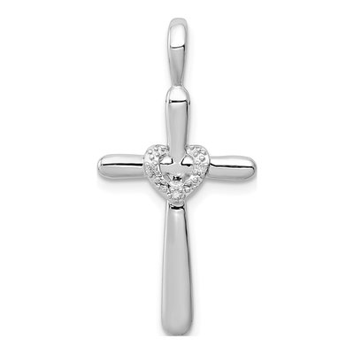 Sterling Silver Diamond Cross Heart Pendant