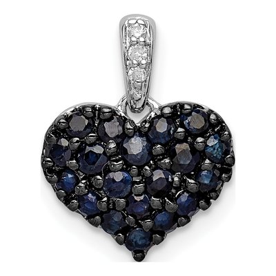 Sterling Silver Sapphire & Diamond Heart Pendant