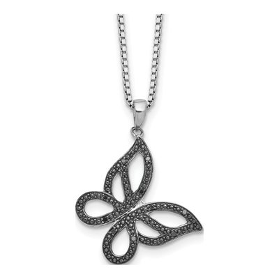 Sterling Silver 1/20 ct tw Diamond Butterfly Pendant Necklace
