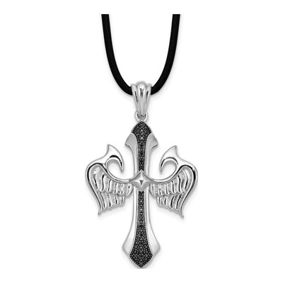 Sterling Silver 0.09 ct tw Diamond Cross Wings Pendant