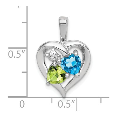 Sterling Silver Swiss Blue Topaz & Peridot Heart Pendant – view 4