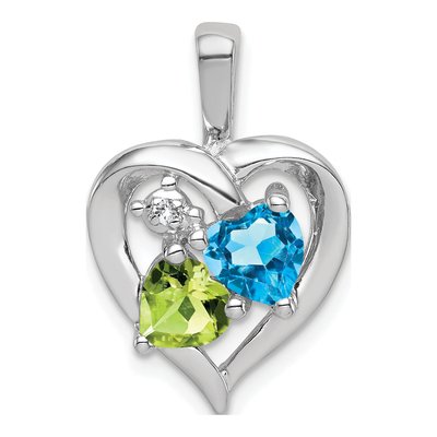 Sterling Silver Swiss Blue Topaz & Peridot Heart Pendant