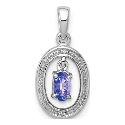 Sterling Silver Tanzanite & Diamond Oval Pendant