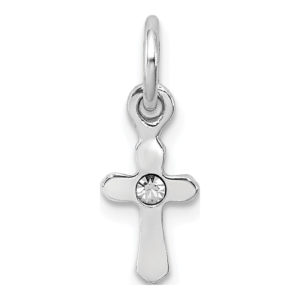 Sterling Silver Crystal Child's April Cross Pendant