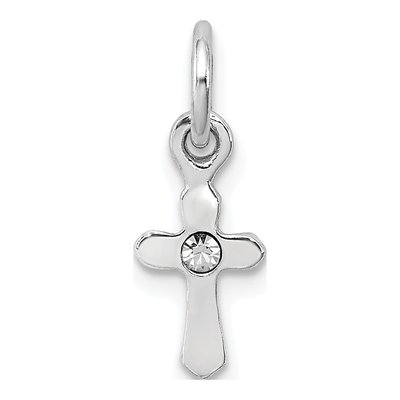 Sterling Silver Crystal Child's April Cross Pendant