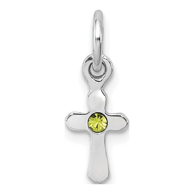 Sterling Silver Crystal Child's August Birthstone Cross Pendant
