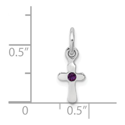 Sterling Silver Crystal Child's February Cross Pendant – view 5