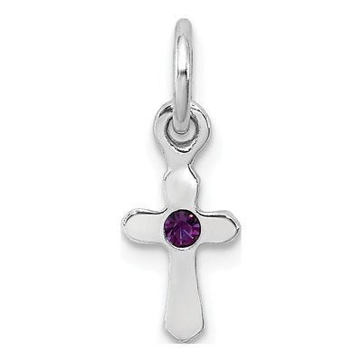 Sterling Silver Crystal Child's February Cross Pendant