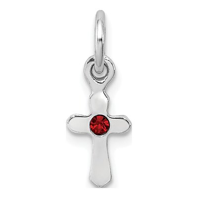 Sterling Silver Crystal Child's January Birthstone Cross Pendant