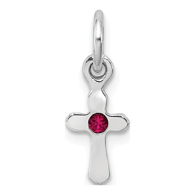 Sterling Silver Crystal Girls' July Birthstone Cross Pendant