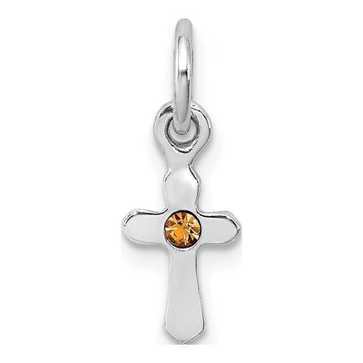 Sterling Silver Crystal Child's November Birthstone Cross Pendant