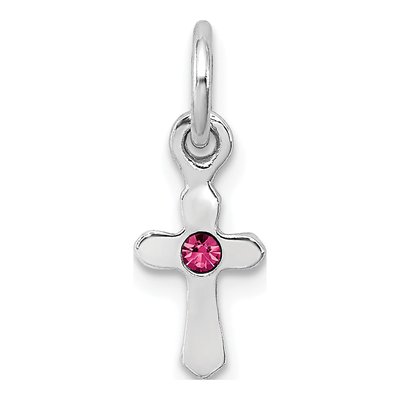 Sterling Silver Crystal Child's October Cross Pendant