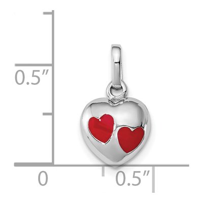 Sterling Silver Girls' Red Enamel Hearts Pendant – view 4