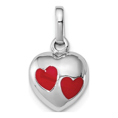 Sterling Silver Girls' Red Enamel Hearts Pendant