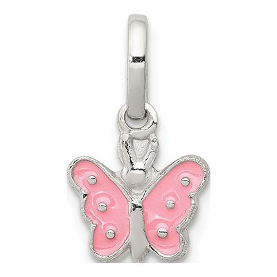 Sterling Silver Girls' Pink Enamel Butterfly Pendant