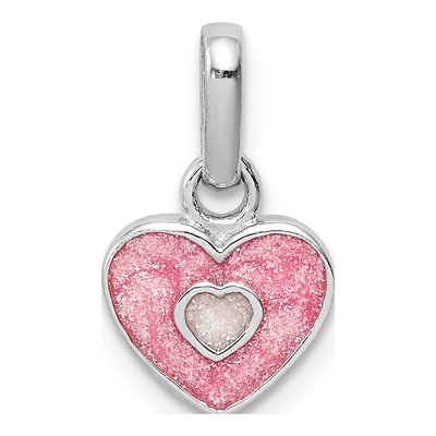 Sterling Silver Girls' Pink Glitter Heart Pendant