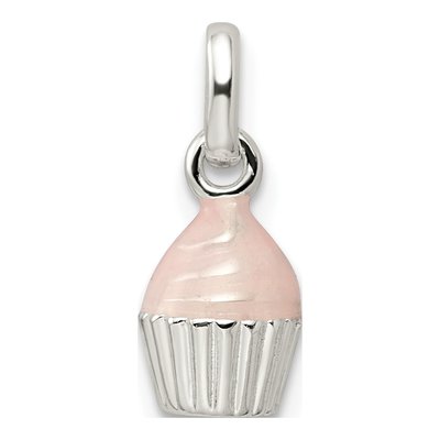 Sterling Silver Pink Enamel Cupcake Pendant – view 5