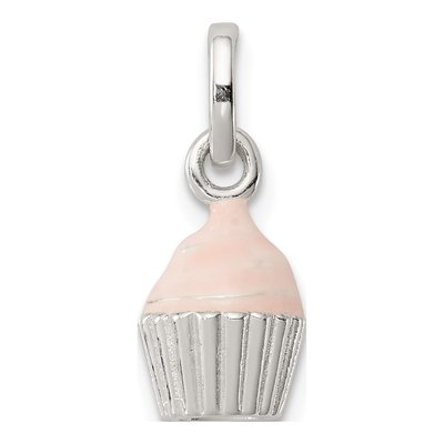 Sterling Silver Pink Enamel Cupcake Pendant