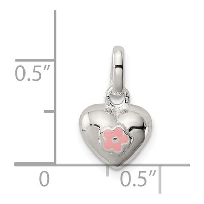 Sterling Silver Pink Enamel Flower Heart Pendant – view 4