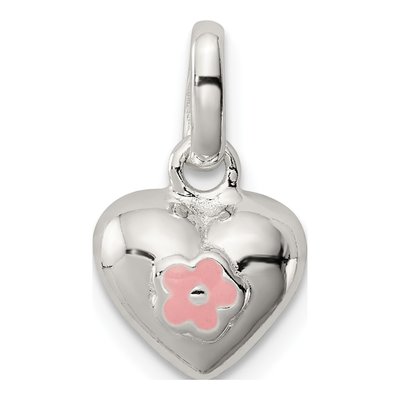 Sterling Silver Pink Enamel Flower Heart Pendant