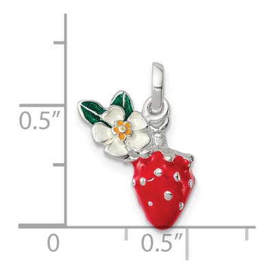 Sterling Silver Girls' Enamel Flower Strawberry Pendant – view 4
