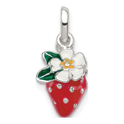 Sterling Silver Girls' Enamel Flower Strawberry Pendant – view 5