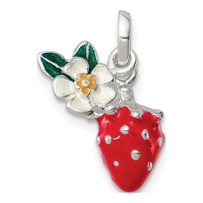 Sterling Silver Girls' Enamel Flower Strawberry Pendant