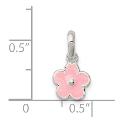 Sterling Silver Girls' Pink Enamel Flower Pendant – view 4