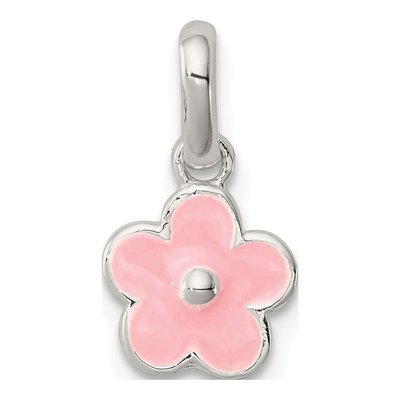 Sterling Silver Girls' Pink Enamel Flower Pendant