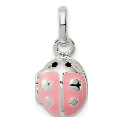 Sterling Silver Pink Black Ladybug for Girls Locket