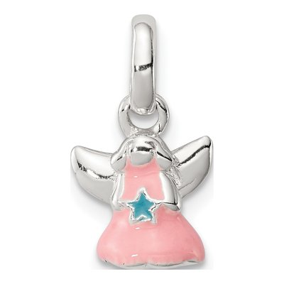Sterling Silver Pink Enamel Angel Kid's Pendant