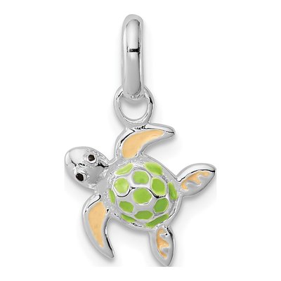 Sterling Silver Girls' Enamel Sea Turtle Pendant