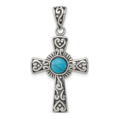 Sterling Silver Turquoise Antiqued Cross Pendant