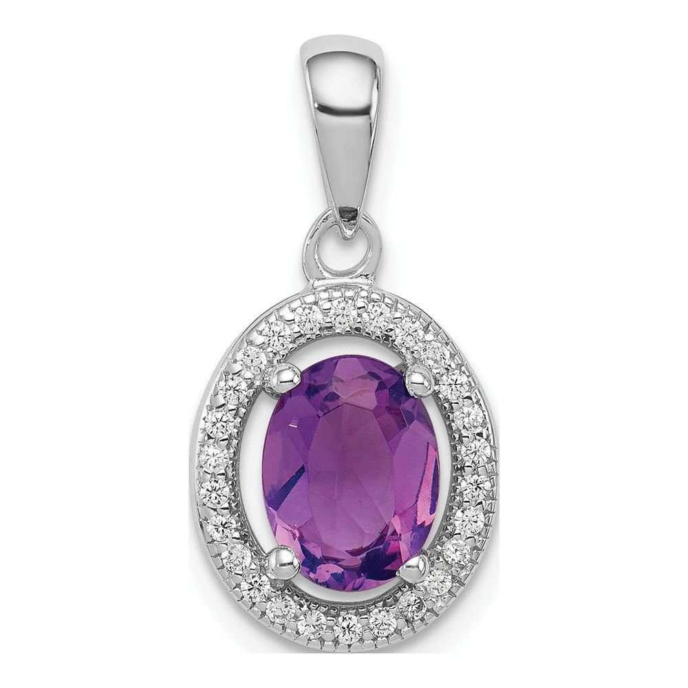 Sterling Silver Amethyst CZ Birthstone Pendant