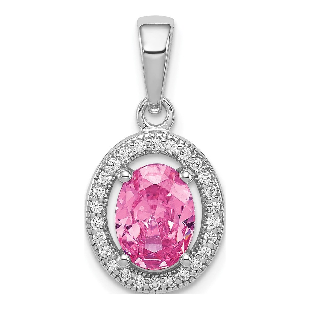 Sterling Silver Pink & White CZ Oval Pendant