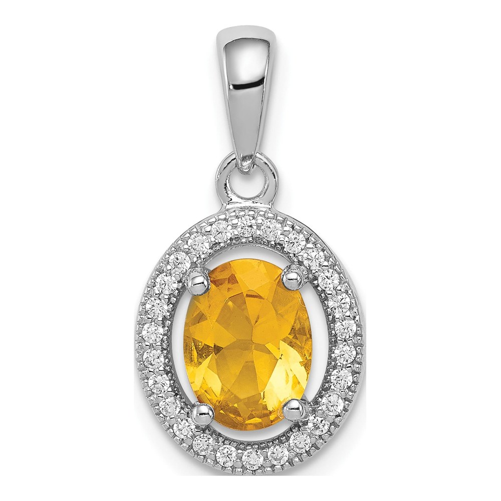 Sterling Silver Yellow & White CZ Oval Pendant