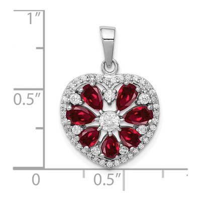 Sterling Silver Lab-Created Ruby & CZ Heart Pendant – view 4