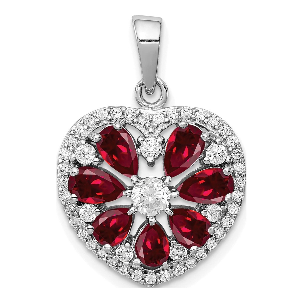 Sterling Silver Lab-Created Ruby & CZ Heart Pendant