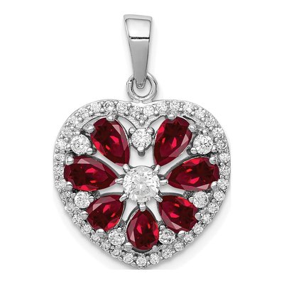 Sterling Silver Lab-Created Ruby & CZ Heart Pendant