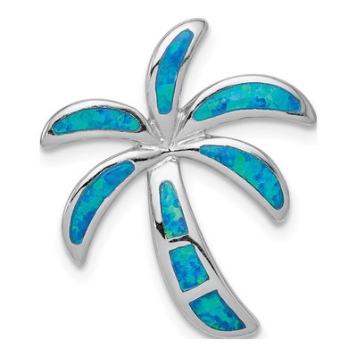Sterling Silver Lab-Created Opal Palm Tree Slide Pendant