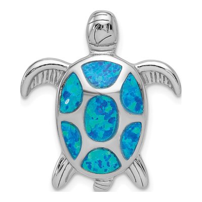 Sterling Silver Lab-Created Opal Turtle Slide Pendant