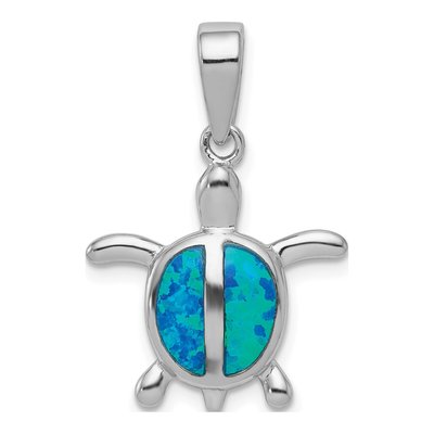 Sterling Silver Lab-Created Opal Turtle Pendant