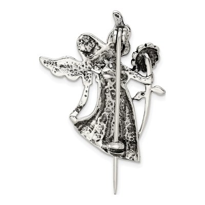 Sterling Silver Angel & Flower Pin – view 4