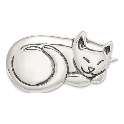 Sterling Silver Antiqued Sleeping Cat Pin