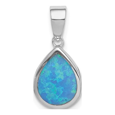 Sterling Silver Lab-Created Opal Teardrop Pendant
